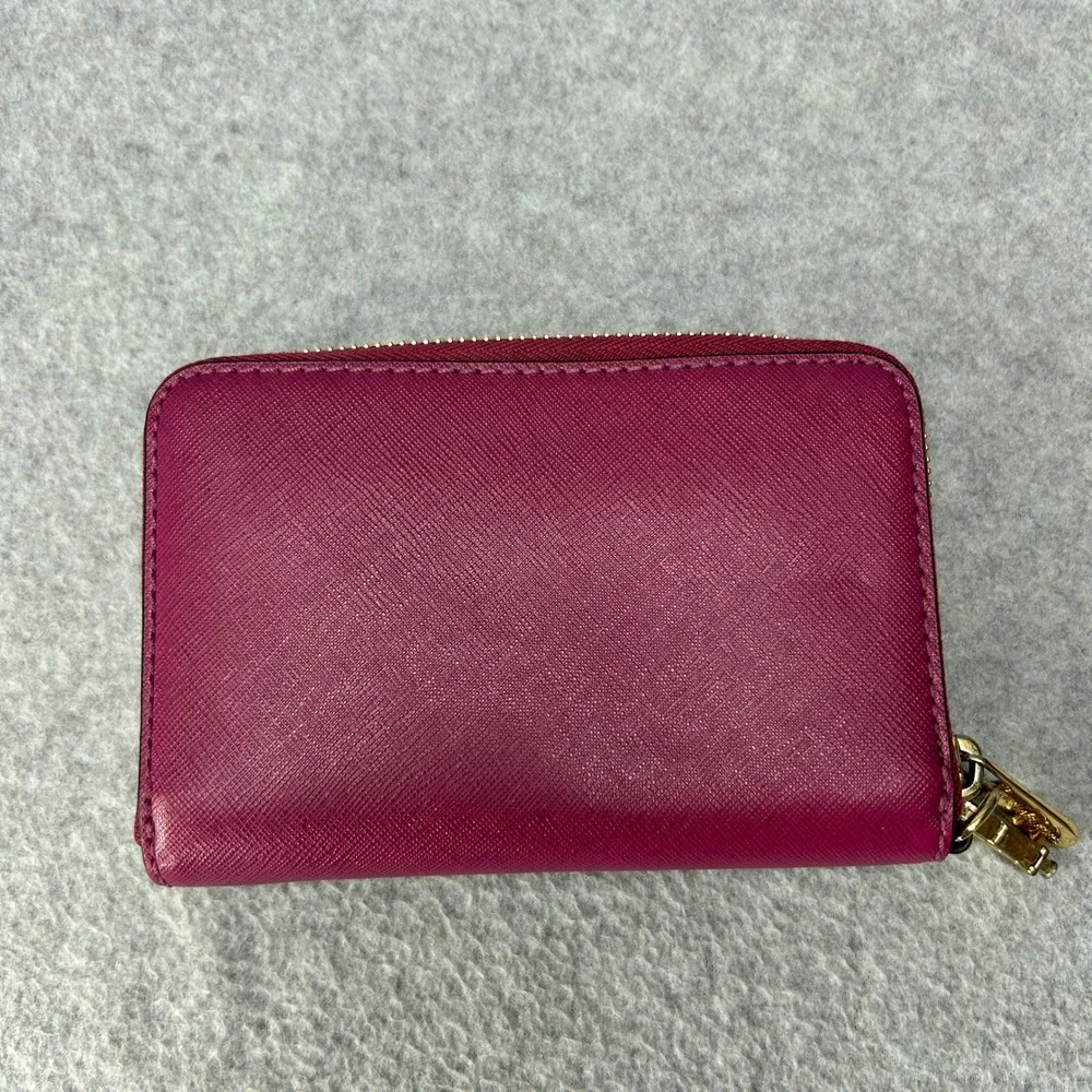 Michael Kors Plum Pink Leather Zip Around‎ Small Card Case Wallet Gold Hardware